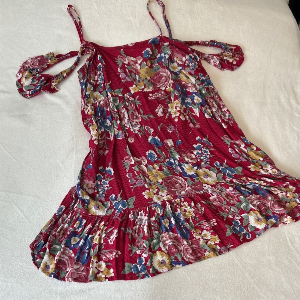 Auguste The Label Red Floral Mini Dress with Multicolor Blooms 6 *flaws